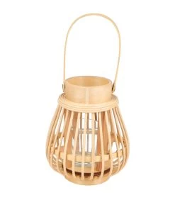 Lanterne En Bambou Et Verre 13x13x27cm