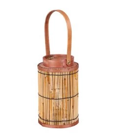 Lanterne En Bambou Et Verre 13x13x35cm