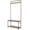 Meuble D'entrée Banc + Portemanteau Bois Et Métal Noir 80x30x170cm
