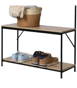 Meuble D'entrée Banc + Portemanteau Bois Et Métal Noir 80x30x170cm -Produits Menagers Boutique meuble d entree banc portemanteau bois et metal noir 80x30x170cm 2