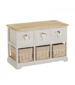 Meuble De Rangement D'entrée 3 Tiroirs + 3 Paniers -71x32x49cm