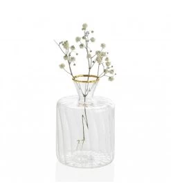 Mini Vase En Verre Strié Et Doré - H9.5cm