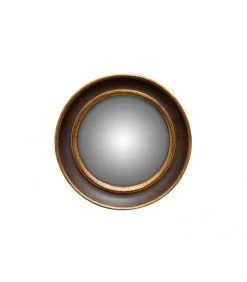 Miroir Convexe Mural Rond Résine Marron Et Doré - Diamètre 17.5cm