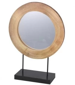 Miroir Décoratif à Poser Rondin De Bois Et Métal Noir
