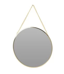 Miroir Doré Rond Suspendu Avec Chaînette - Diamètre 20cm