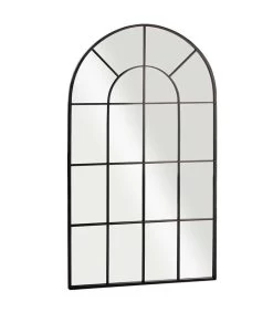 Miroir Mural Fenêtre Courbe Métal Noir 120x70cm