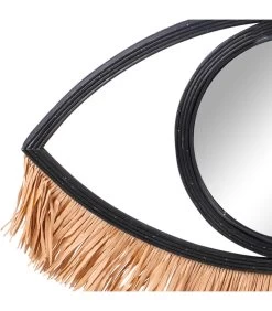 Miroir Mural Oeil En Rotin Noir Et Raphia 40x31cm -Produits Menagers Boutique miroir mural oeil en rotin noir et raphia 40x31cm 2
