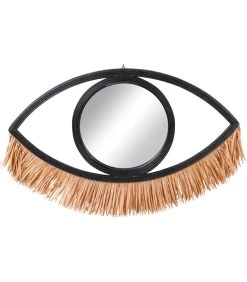 Miroir Mural Oeil En Rotin Noir Et Raphia 40x31cm