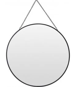 Miroir Noir Rond Suspendu Avec Chaînette - Diamètre 29cm