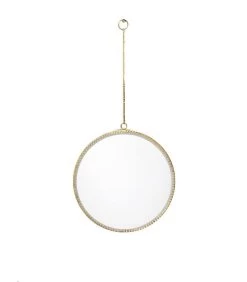 Miroir Rond Doré à Bords Festonnés Suspendu Chaînette