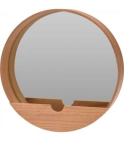 Miroir Rond En Bois Avec étagère - 35x35cm