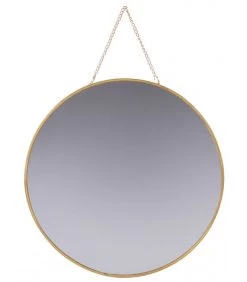Miroir Suspendu Avec Chaînette Rond En Métal Doré - Diamètre 30cm