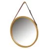 Miroir Suspendu Rond Bambou Lanière Similicuir Marron 38cm