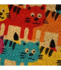 Paillasson Long étroit Coco Chats Multicolores - 75x25cm -Produits Menagers Boutique paillasson long etroit coco carreaux 75x25cm 1