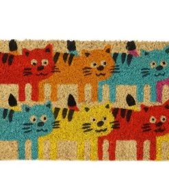 Paillasson Long étroit Coco Chats Multicolores - 75x25cm -Produits Menagers Boutique paillasson long etroit coco carreaux 75x25cm 2