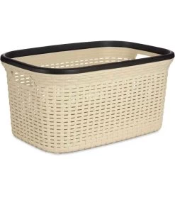 Panier à Linge Buanderie Beige Et Noir 2 Poignées