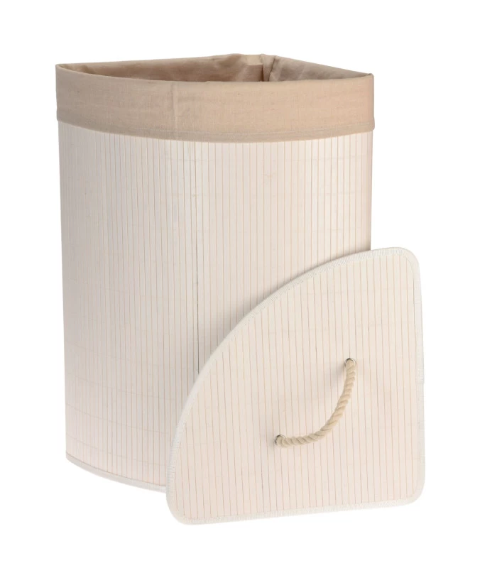 Panier à Linge D'angle Blanc En Bambou Et Intérieur Amovible En Coton 3 Panier à Linge D'angle Blanc En Bambou Et Intérieur Amovible En Coton