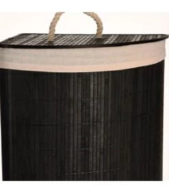 Panier à Linge D'angle Noir En Bambou Et Intérieur Amovible En Coton -Produits Menagers Boutique panier a linge d angle noir en bambou et interieur amovible en coton 2
