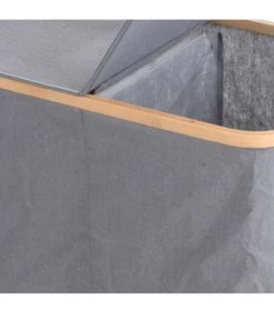 Panier à Linge Double Compartiment Tissu Gris Et Bambou -Produits Menagers Boutique panier a linge double compartiment tissu gris et bambou 2