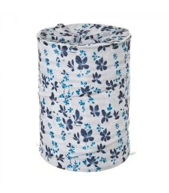 Panier à Linge En Polyester Blanc Et Bleu Floral - 40x40x55cm