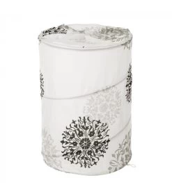 Panier à Linge En Polyester Blanc, Gris, Noir Rosaces - 40x40x55cm