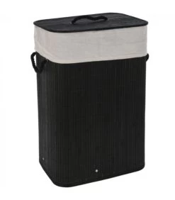 Panier à Linge Noir En Bambou Et Intérieur Amovible En Coton