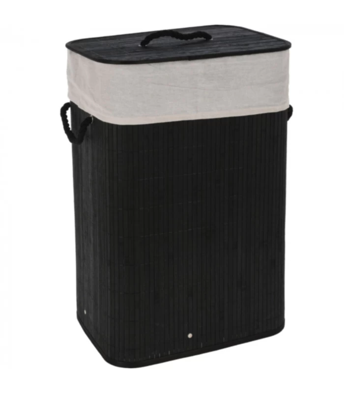 Panier à Linge Noir En Bambou Et Intérieur Amovible En Coton 3 Panier à Linge Noir En Bambou Et Intérieur Amovible En Coton