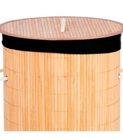 Panier à Linge Rond En Bambou 37x37x50cm -Produits Menagers Boutique panier a linge rond en bambou 37x37x50cm 2