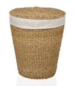 Panier à Linge Rond En Rotin Et Intérieur En Lin