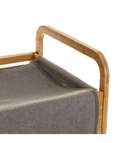 Panier à Linge Tissu Gris Et Bambou - 40.5x35x60.5cm -Produits Menagers Boutique panier a linge tissu gris et bambou 405x35x605cm 2