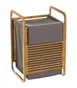 Panier à Linge Tissu Gris Et Bambou - 40.5x35x60.5cm