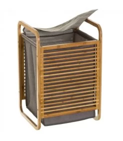 Panier à Linge Tissu Gris Et Bambou - 40.5x35x60.5cm -Produits Menagers Boutique panier a linge tissu gris et bambou 405x35x605cm 3