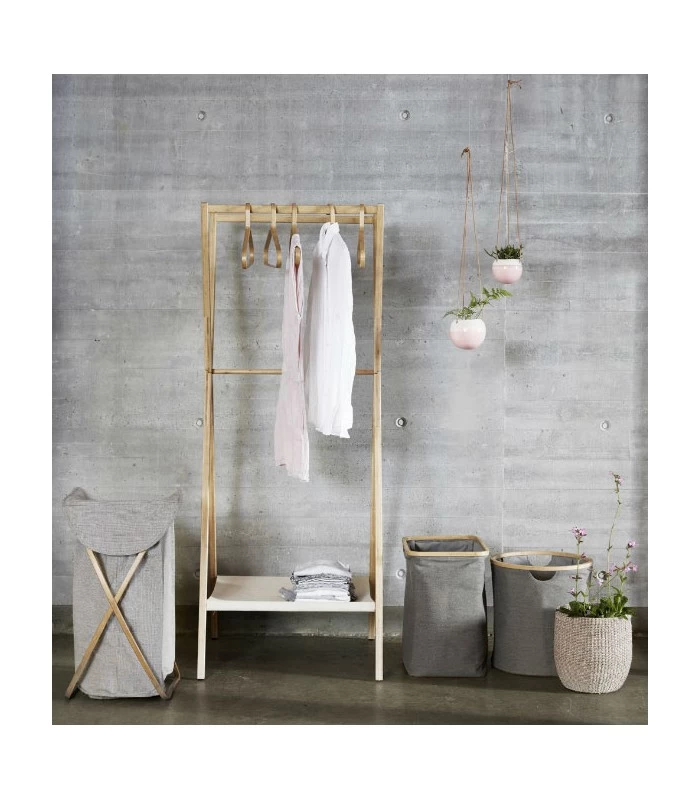 Panier à Linge Tissu Gris Et Structure En Bambou 4 Panier à Linge Tissu Gris Et Structure En Bambou – Image 2