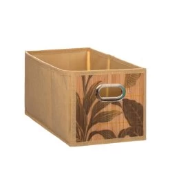 Panier Rangement Salle De Bain Bambou Feuillage Exotique - 15x31x15cm