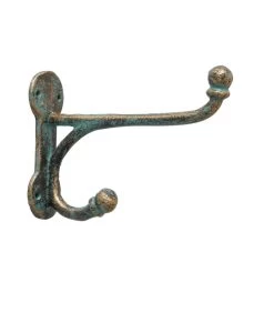 Patère Double En Fonte Vert Et Doré Vieilli