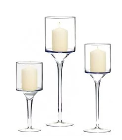 Photophore Sur Pieds En Verre Transparent Set De 3