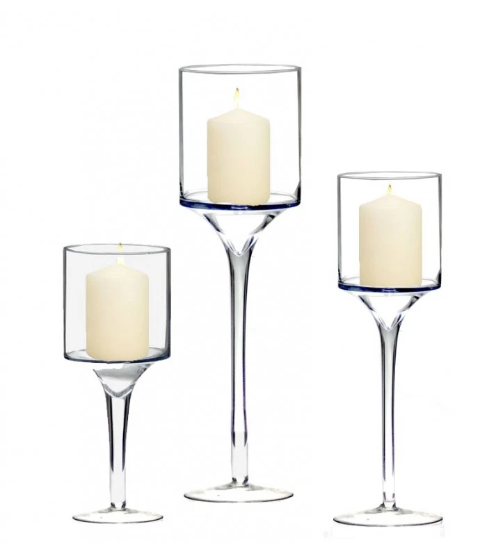 Photophore Sur Pieds En Verre Transparent Set De 3 3 Photophore Sur Pieds En Verre Transparent Set De 3