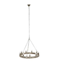 Plafonnier Rond En Bois Et Métal Vieilli 9 Ampoules 78x78x13cm