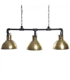 Plafonnier Triple En Métal Noir Et Doré Style Industriel - 116x29x42cm