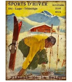 Plaque Décorative Murale Ski En Métal Décoration Chalet - Sports D'Hiver