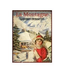 Plaque Décorative Murale Ski En Métal Décoration Chalet - Raquettes