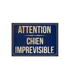 Plaque Signalétique Métal Bleu Attention Chien Imprévisible