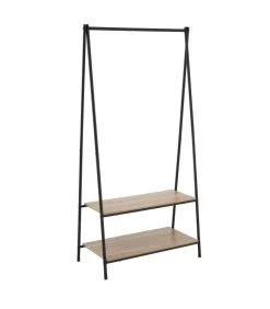 Portant Vêtements Bois Et Métal Noir 2 étagères 80x40x160cm