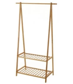 Portant Vêtements En Bambou Avec 2 étagères - 90x42.5x153cm