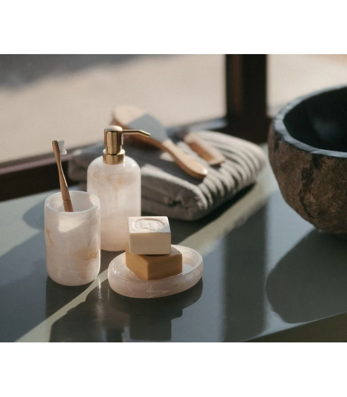 Porte Brosse à Dents Polyrésine Effet Nacre - 8x8x11cm 4 Porte Brosse à Dents Polyrésine Effet Nacre - 8x8x11cm – Image 2