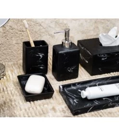 Porte Brosse à Dents Rectangulaire En Polyrésine Effet Marbre Noir -Produits Menagers Boutique porte brosse a dents rectangulaire en polyresine effet marbre noir 2