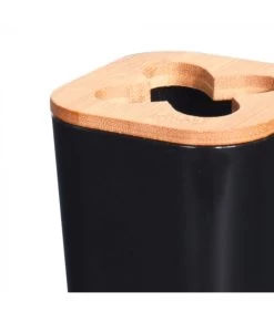 Porte Brosses à Dents Noir Et Bambou - 7.5x7.5x11.5cm -Produits Menagers Boutique porte brosses a dents noir et bambou 75x75x175cm 2