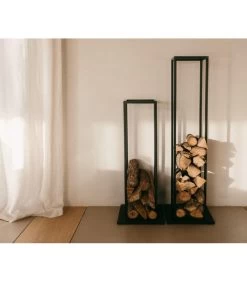 Porte Bûches En Métal Noir - 33x33x85cm -Produits Menagers Boutique porte buches en metal noir 33x33x85cm 2