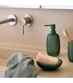 Porte Savon En Verre Vert Mat 12.5x12.5x4cm -Produits Menagers Boutique porte savon en verre vert mat 125x125x4cm 2