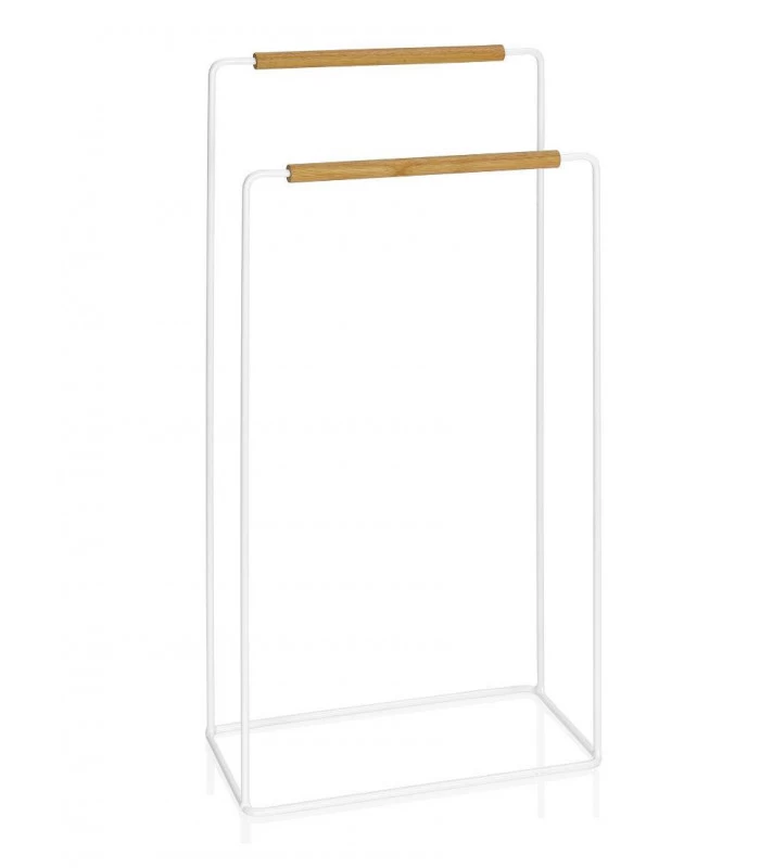 Porte Serviette Sur Pied En Métal Blanc Et Bois 3 Porte Serviette Sur Pied En Métal Blanc Et Bois